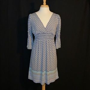 Sophie Max Blue/Teal/White V-neck Empire Dress